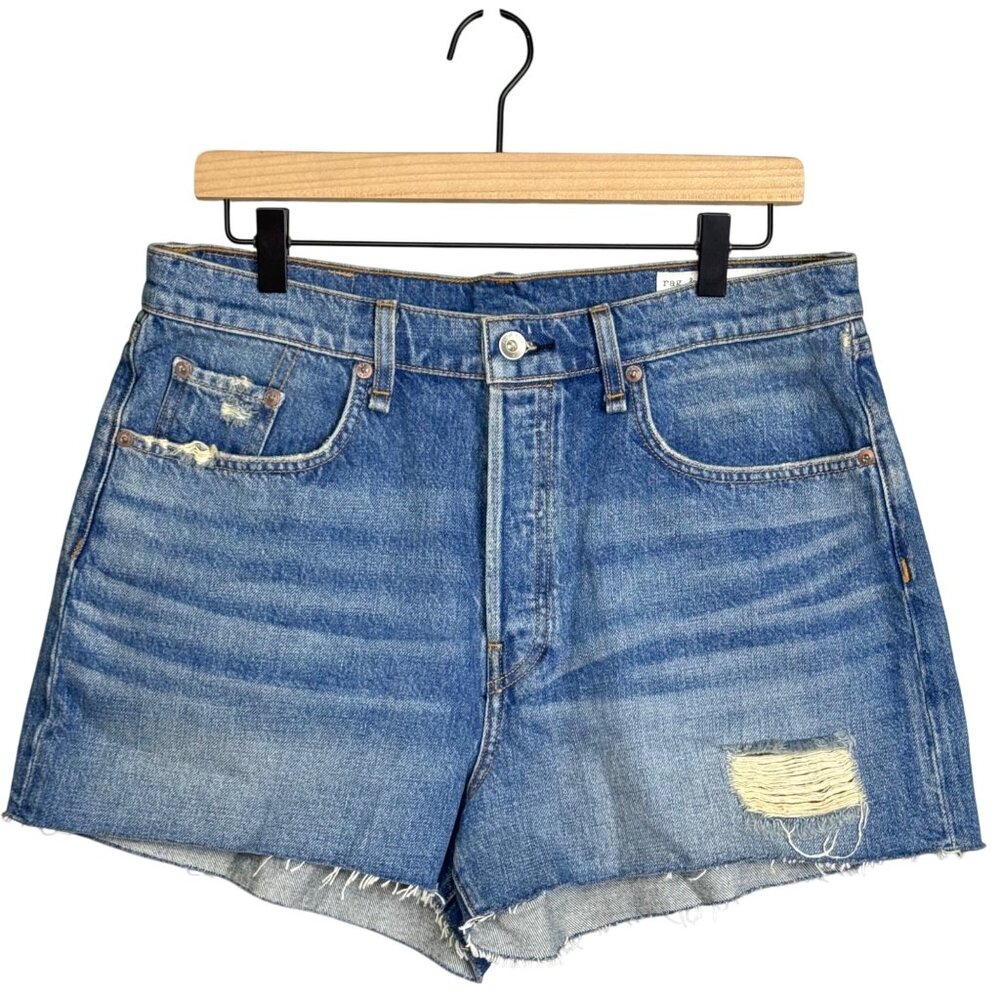 Rag & Bone Maya Distressed High-Rise Relaxed Button Fly Denim Shorts Size 31 NEW